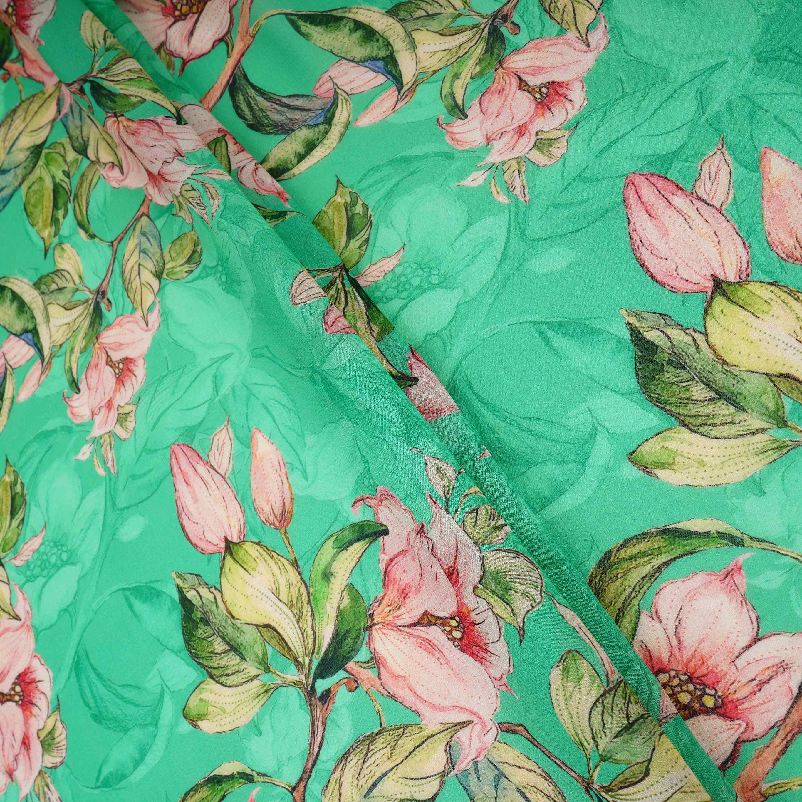 Green floral print Pure Georgette Fabric MTFG-31052 - TradeUNO