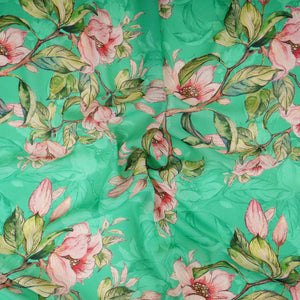 Green floral print Pure Georgette Fabric MTFG-31052 - TradeUNO