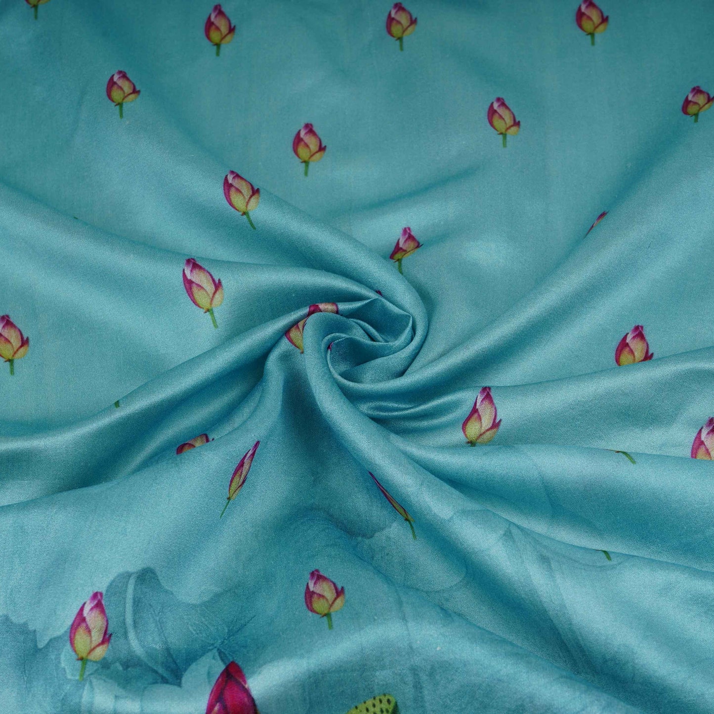 Blue Pichwai With Border Chiniya Silk Fabric CW-32575