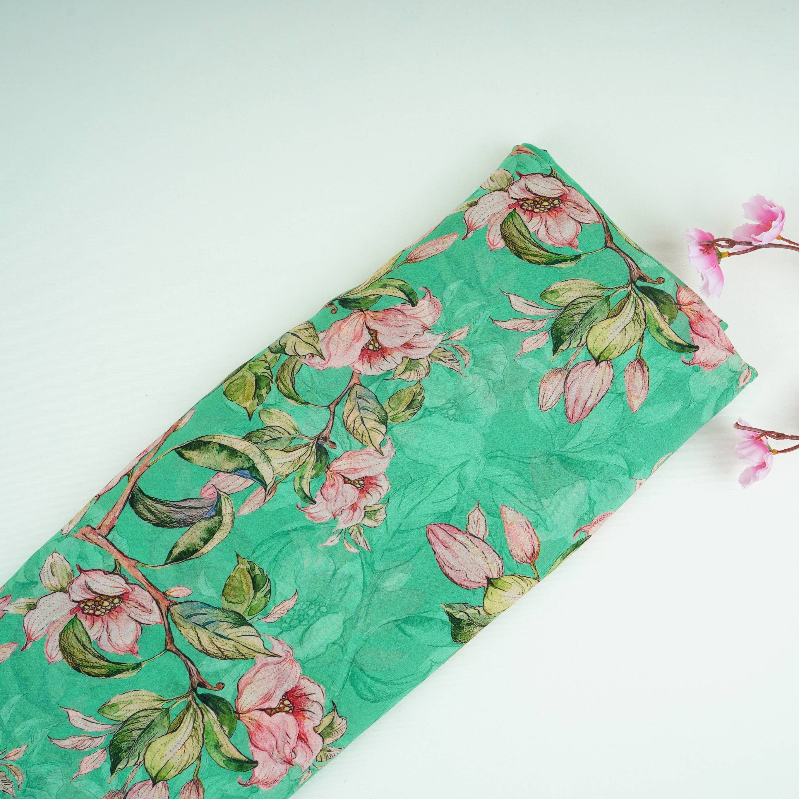 Green floral print Pure Georgette Fabric MTFG-31052 - TradeUNO