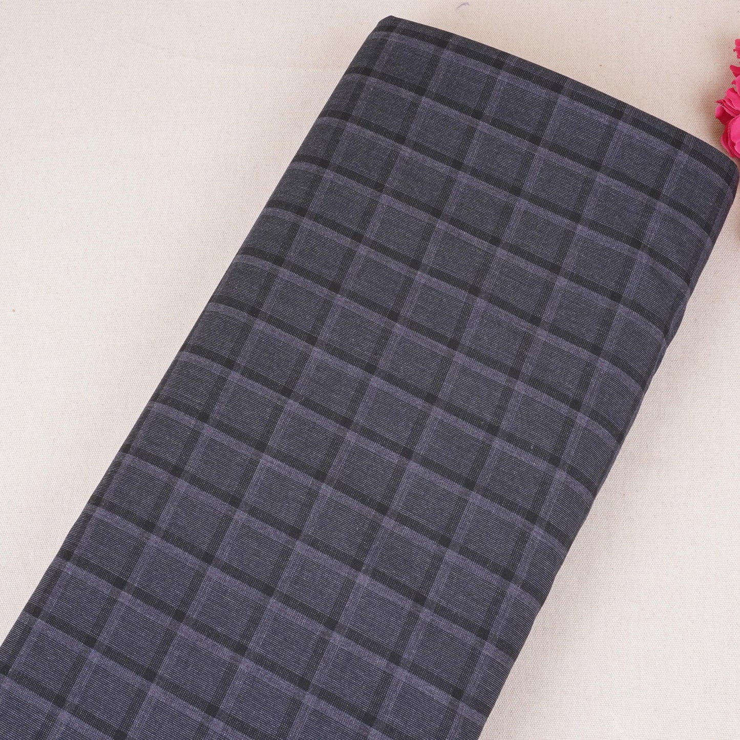 Baby Purple Check Print Suiting Fabric MF-29412