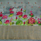 Grey Pichwai With Border Chiniya Silk Fabric CW-32576