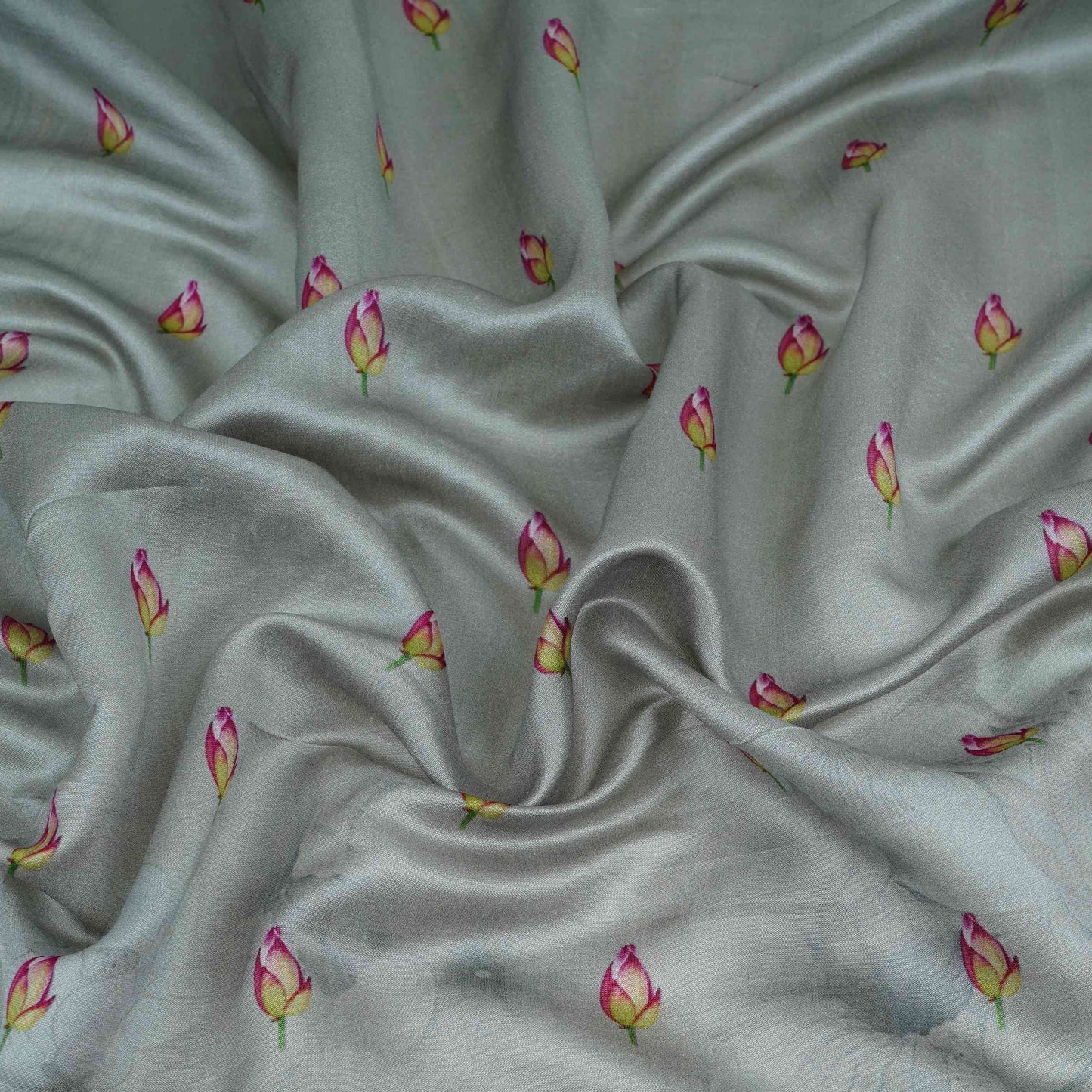 Grey Pichwai With Border Chiniya Silk Fabric CW-32576