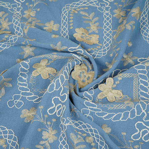 Lavender 3D Embroidery Moss Crepe Cotton Fabric CF-30480