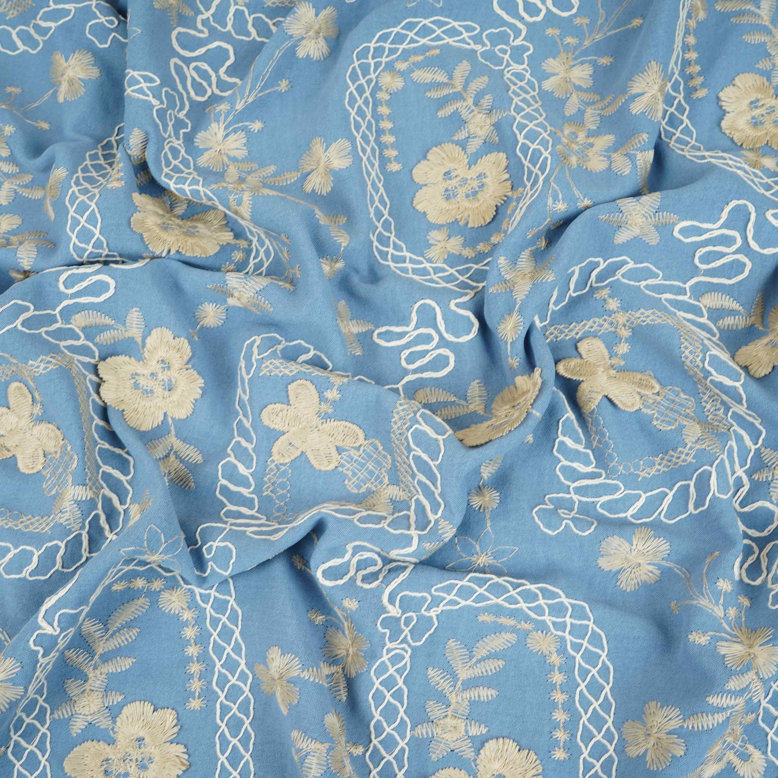 Lavender 3D Embroidery Moss Crepe Cotton Fabric CF-30480 - TradeUNO