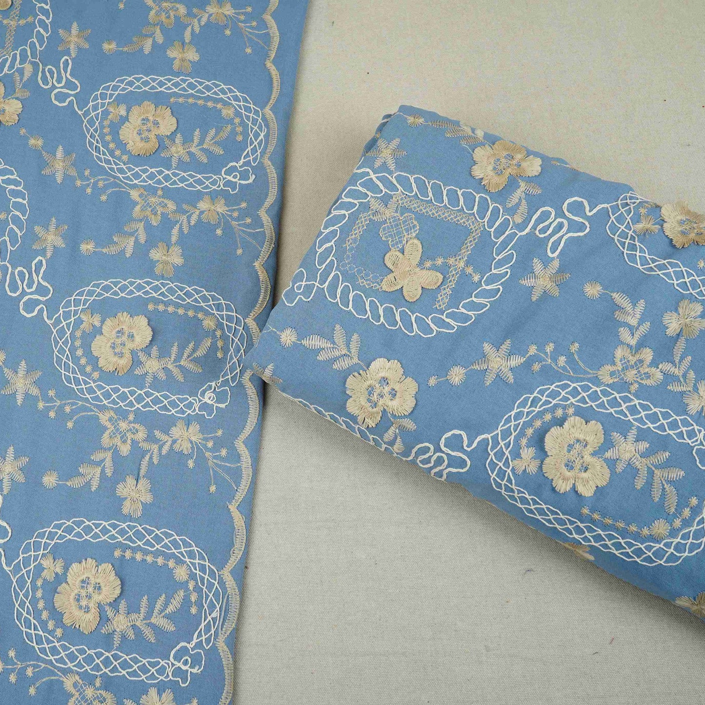 Lavender 3D Embroidery Moss Crepe Cotton Fabric CF-30480
