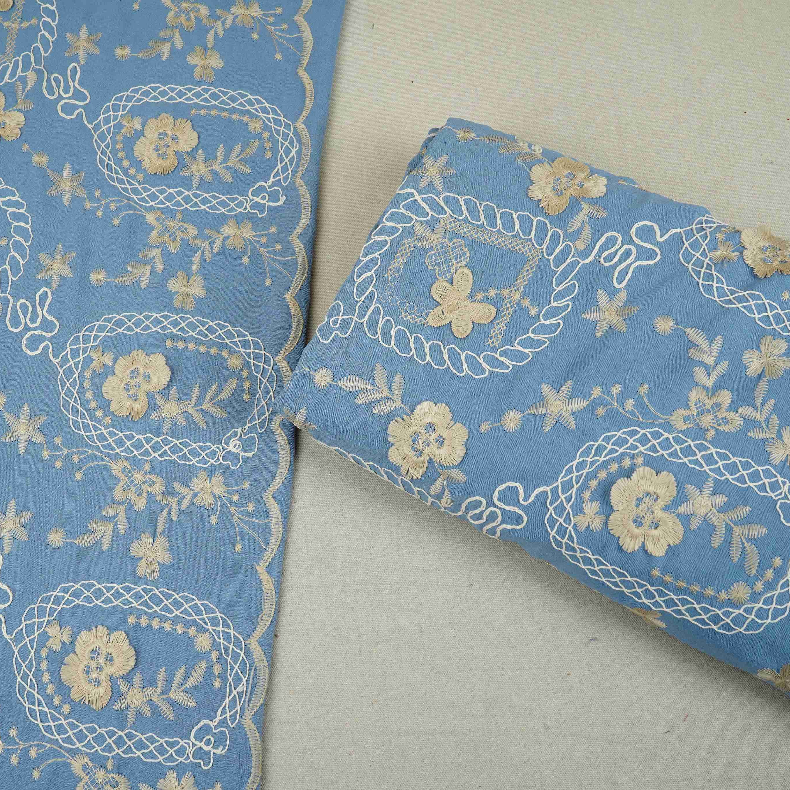 Lavender 3D Embroidery Moss Crepe Cotton Fabric CF-30480 - TradeUNO