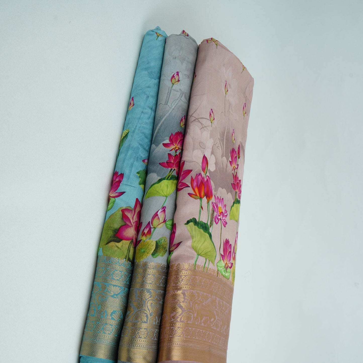 Blue Pichwai With Border Chiniya Silk Fabric CW-32575