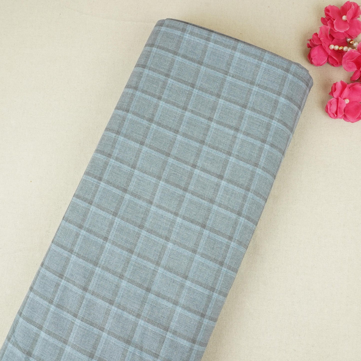 Light Blue Check Print Suiting Fabric MF-29410