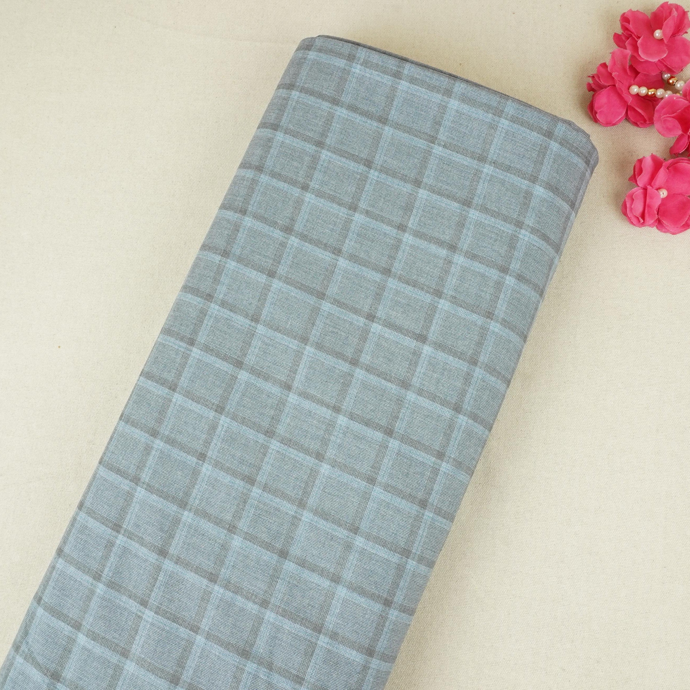 Light Blue Check Print Suiting Fabric MF-29410 - TradeUNO