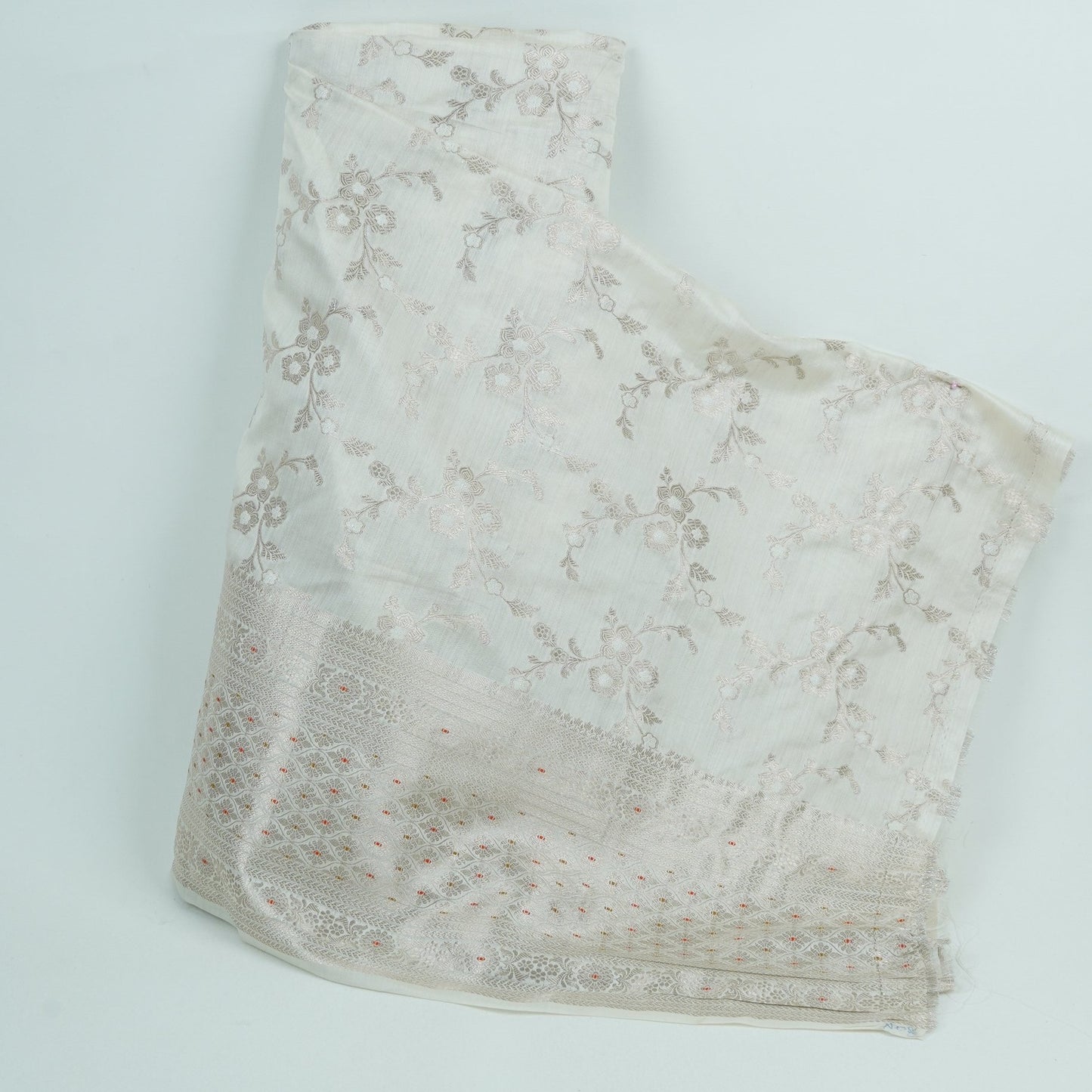 Off White Dyeable Floral Jaal Chiniya Silk Fabric CW-32584