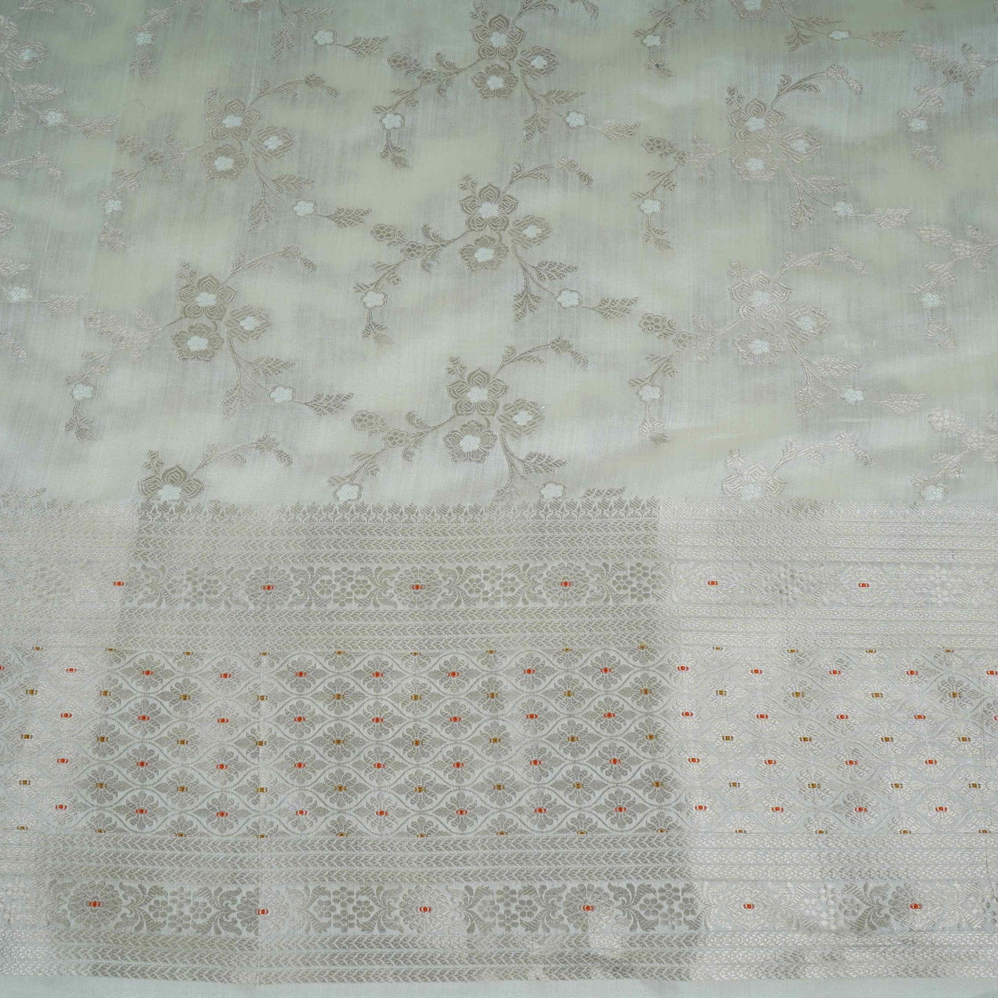 Off White Dyeable Floral Jaal Chiniya Silk Fabric CW-32584