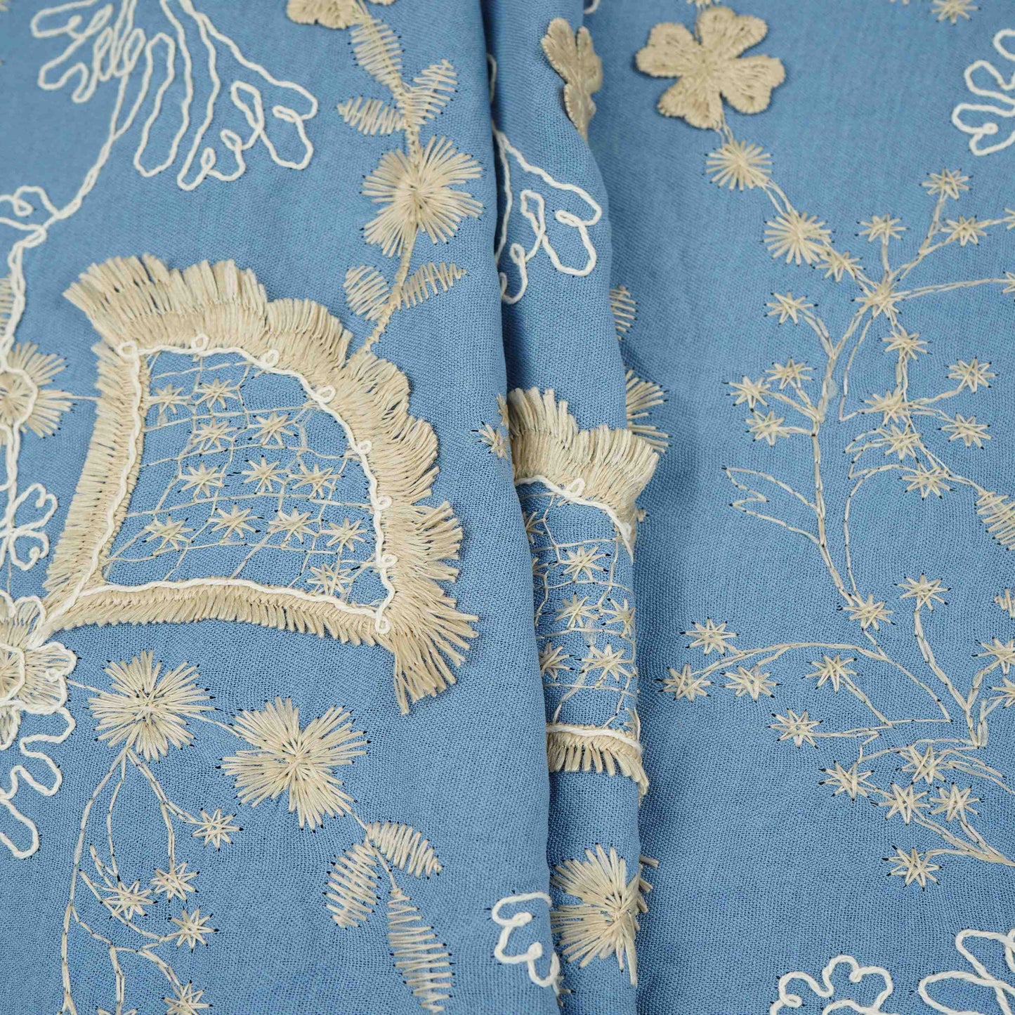Lavender 3D Floral Embroidery Moss Crepe Fabric CF-30479