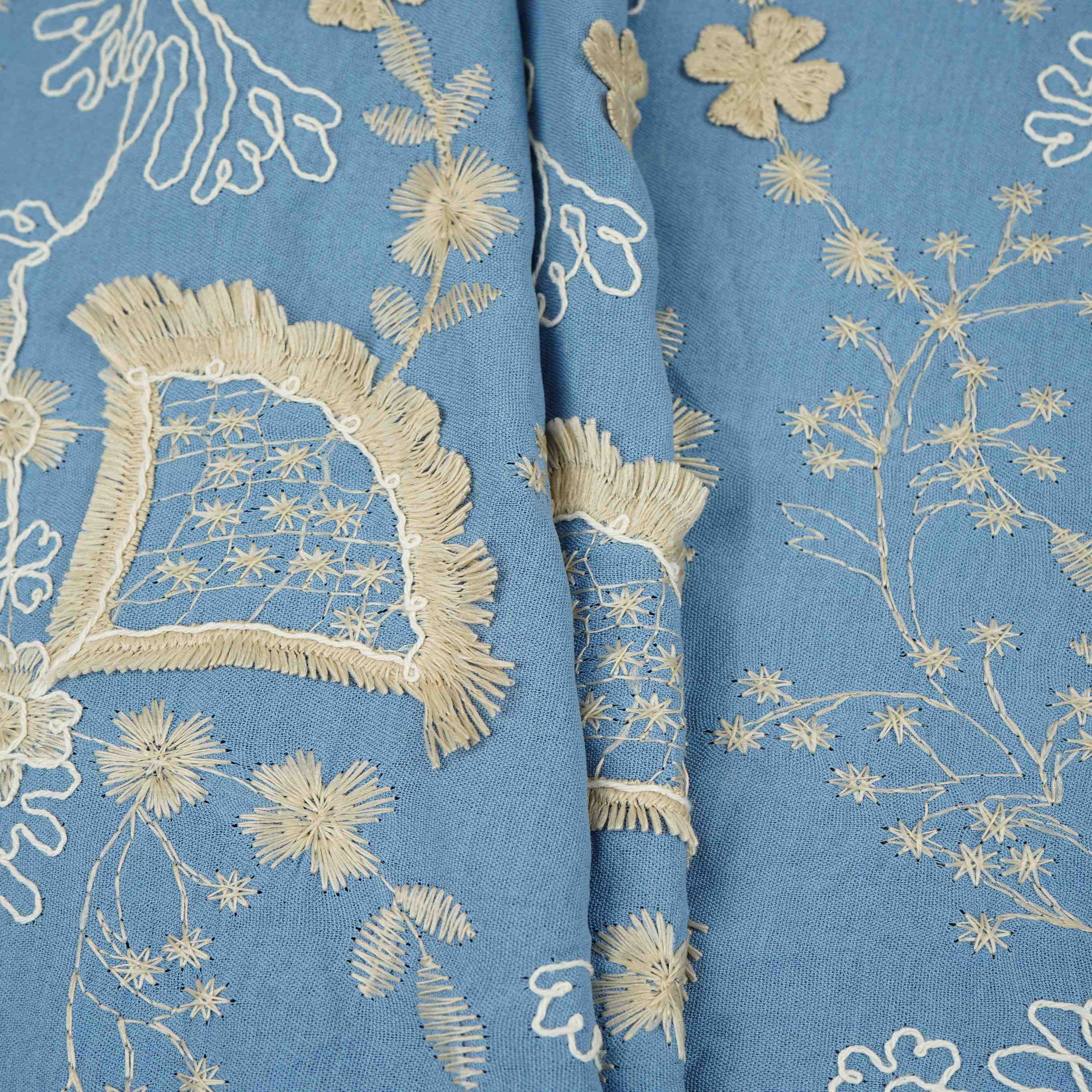 Lavender 3D Floral Embroidery Moss Crepe Fabric CF-30479 - TradeUNO