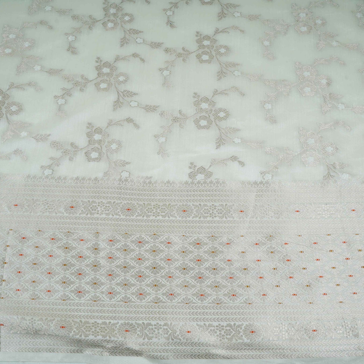 Off White Dyeable Floral Jaal Chiniya Silk Fabric CW-32584