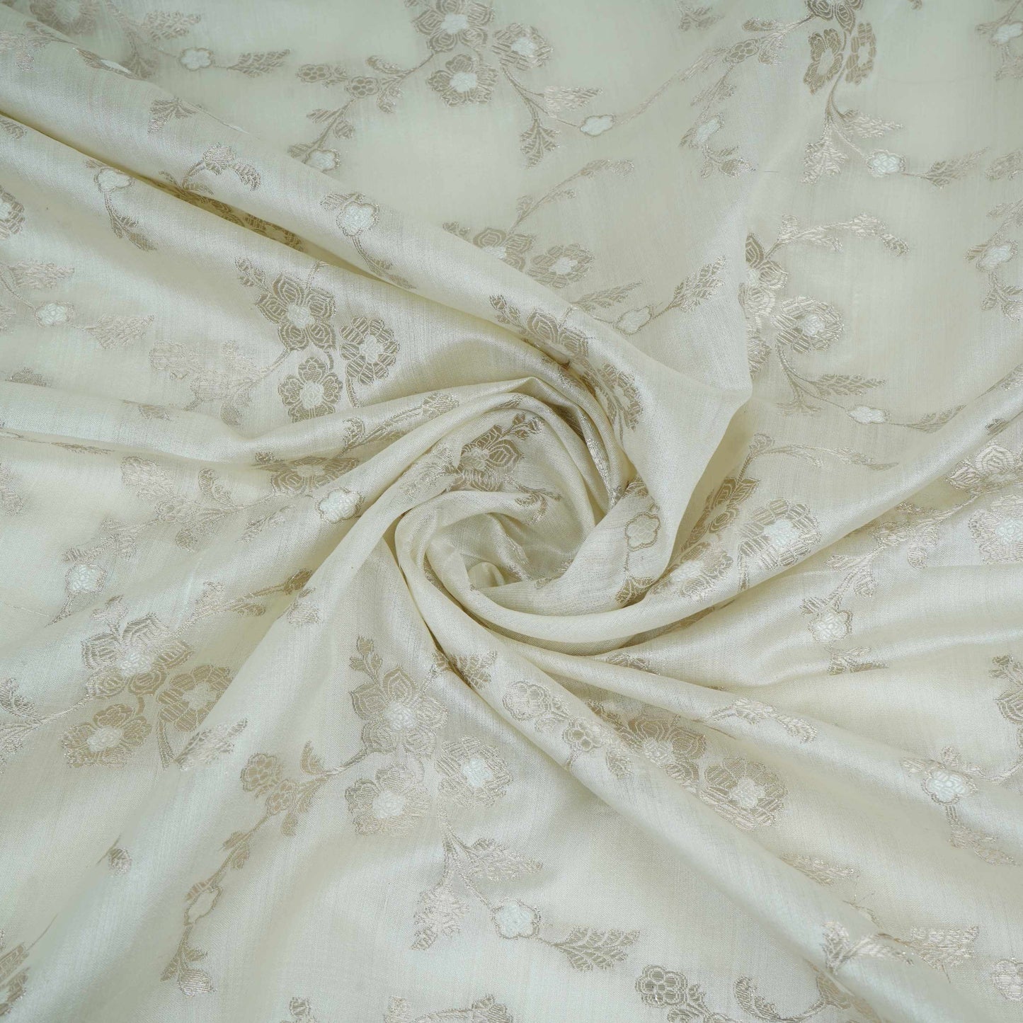 Off White Dyeable Floral Jaal Chiniya Silk Fabric CW-32584