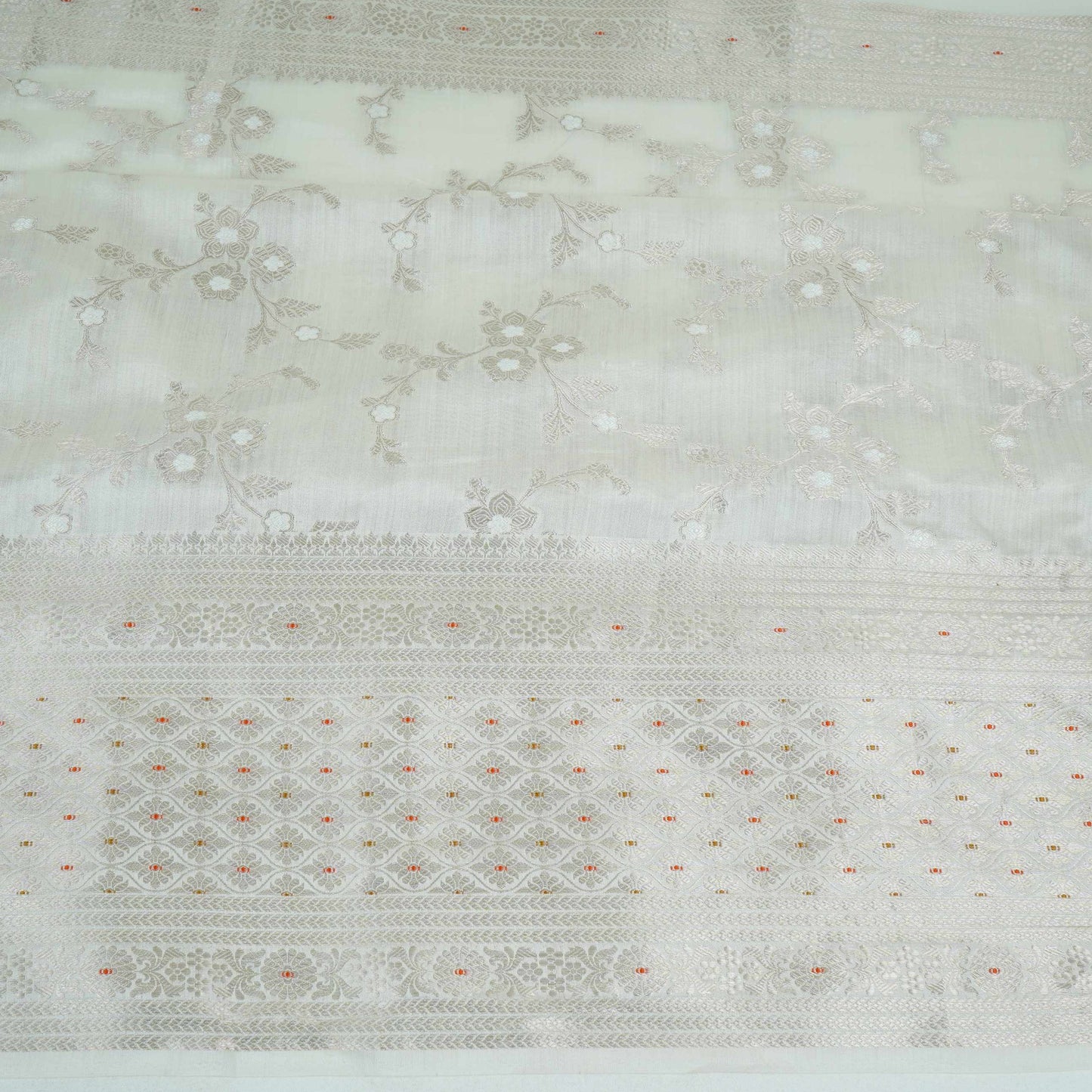 Off White Dyeable Floral Jaal Chiniya Silk Fabric CW-32584