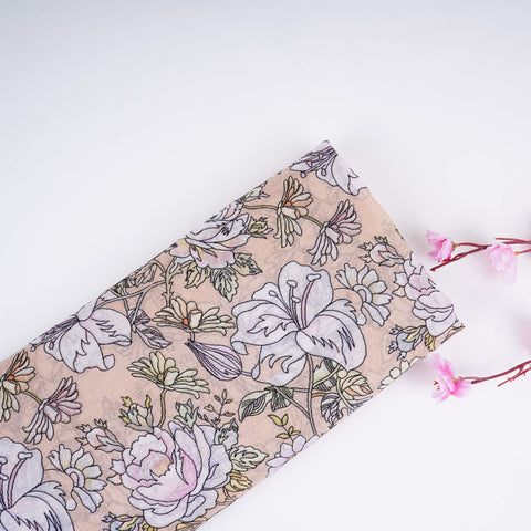 Light Tan floral thread embroidery Pure Cotton Chanderi Fabric VI-31008