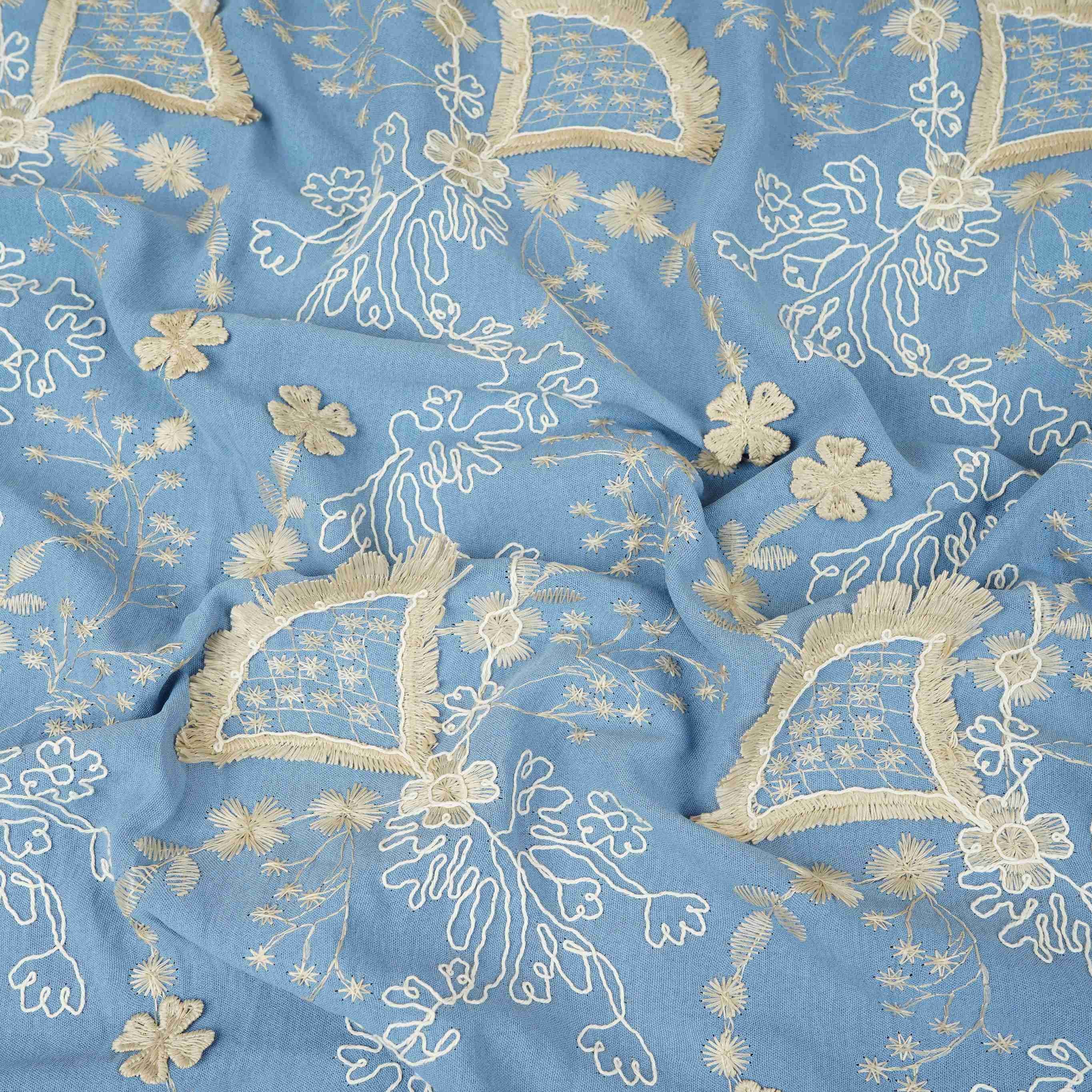 Lavender 3D Floral Embroidery Moss Crepe Fabric CF-30479 - TradeUNO