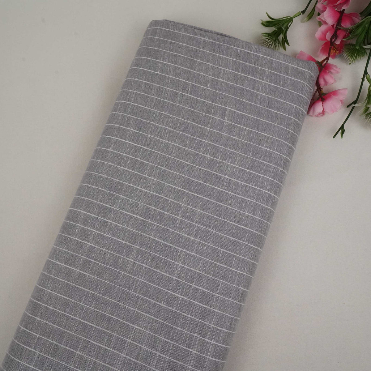 Gray & White Stripes Linen Fabric MF-34561