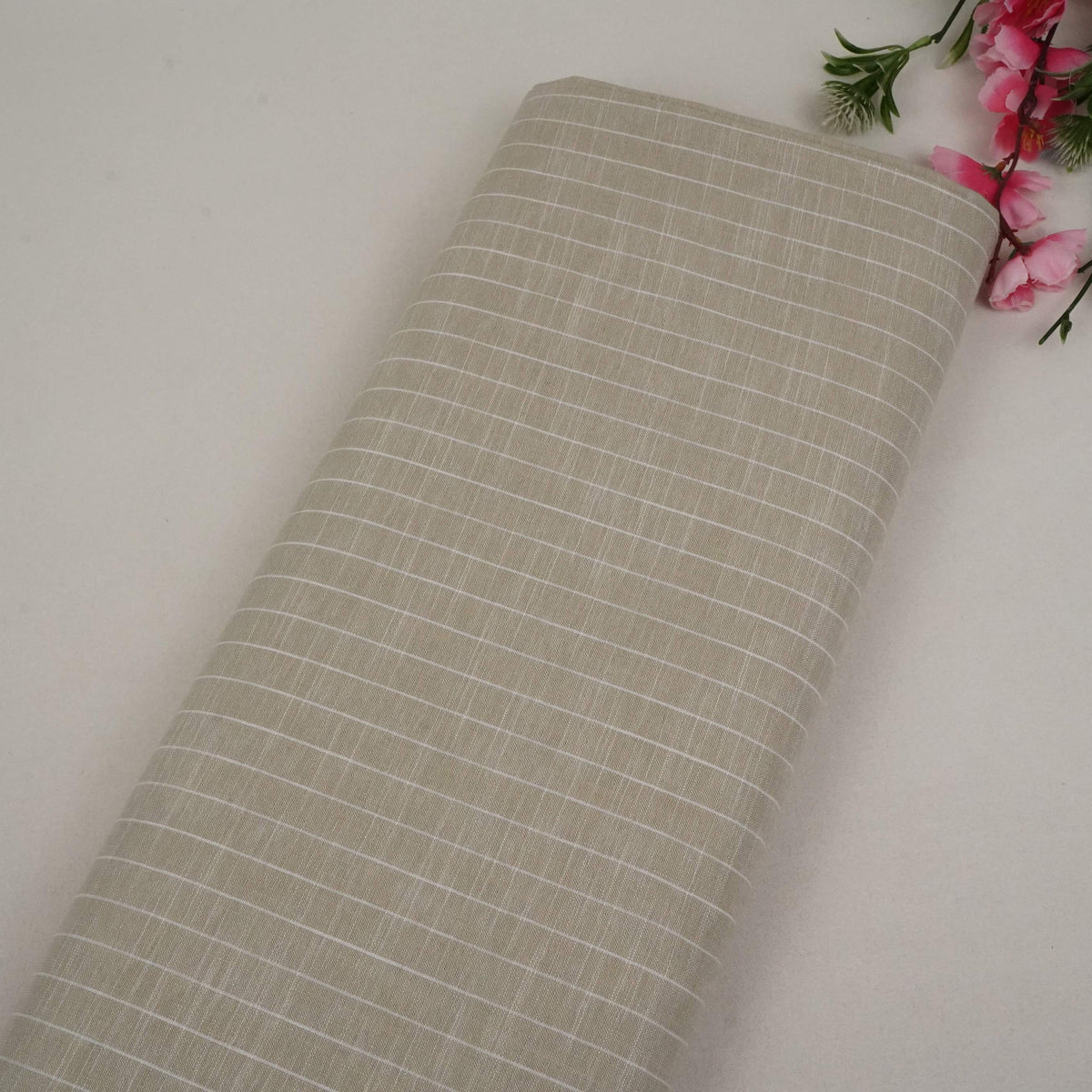 Olive & White Stripes Linen Fabric MF-34562