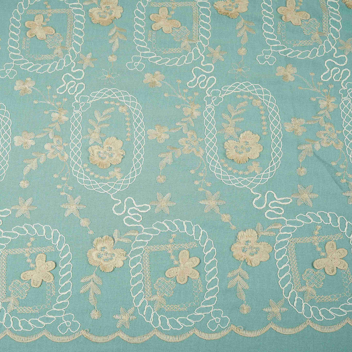 Teal Green 3D Embroidery Moss Crepe Fabric CF-30484 - TradeUNO