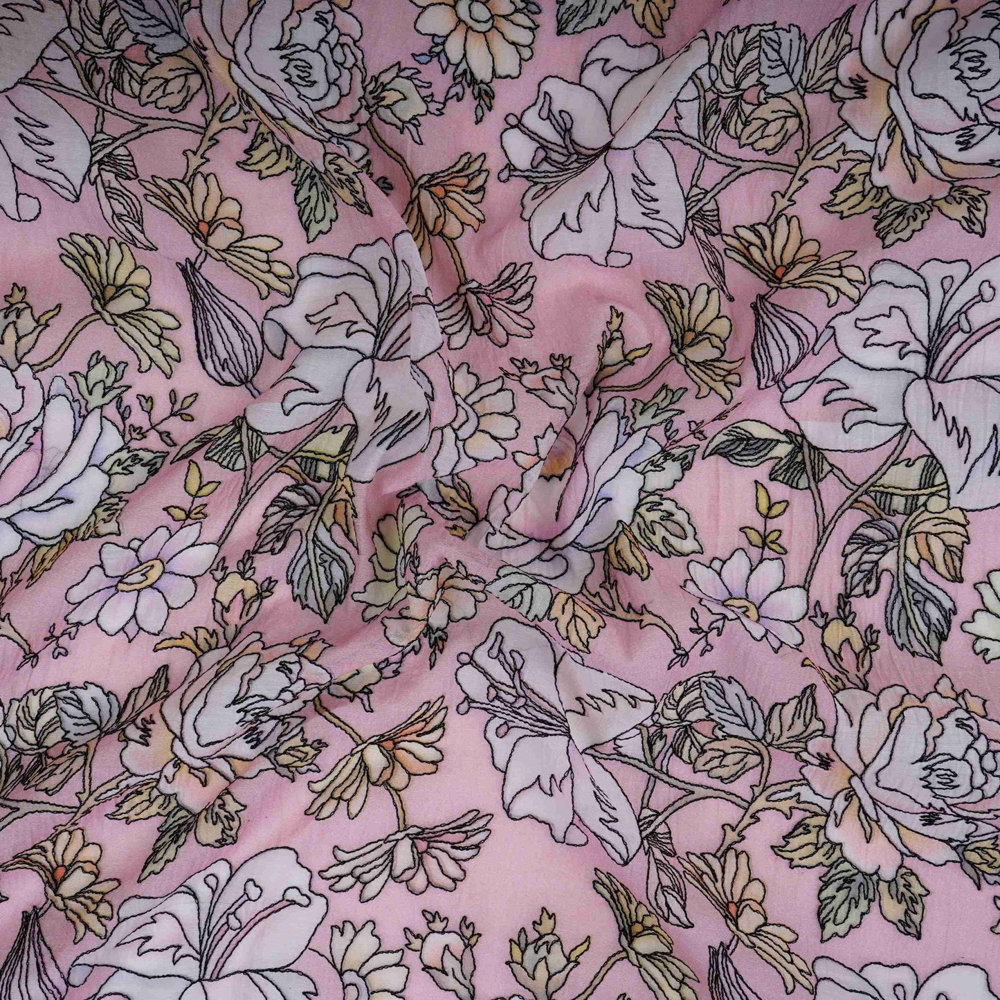 Dusty Pink floral thread embroidery Pure Cotton Chanderi Fabric VI-31009