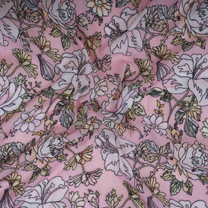 Dusty Pink floral thread embroidery Pure Cotton Chanderi Fabric VI-31009 - TradeUNO