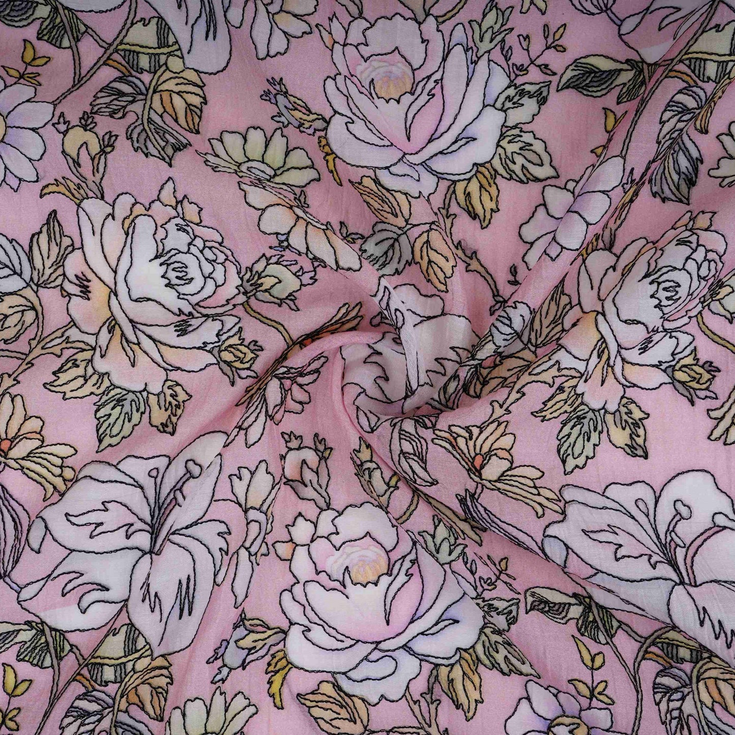 Dusty Pink floral thread embroidery Pure Cotton Chanderi Fabric VI-31009