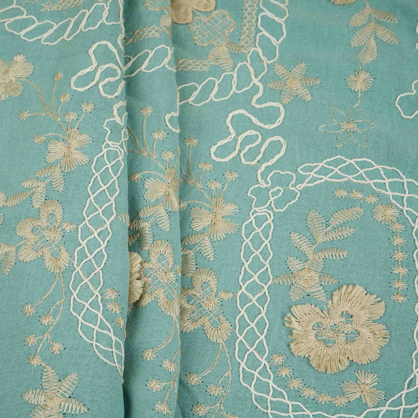 Teal Green 3D Embroidery Moss Crepe Fabric CF-30484