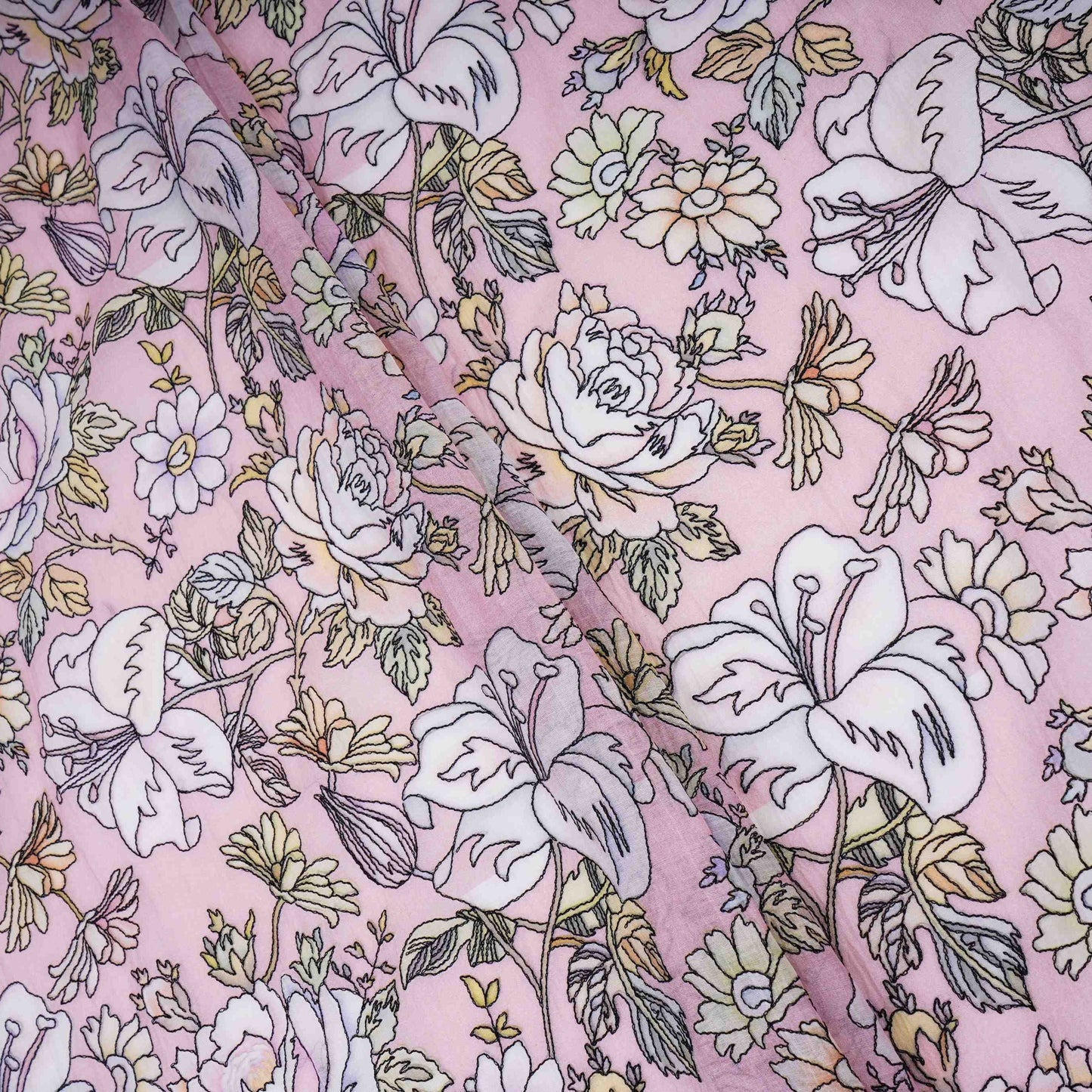 Dusty Pink floral thread embroidery Pure Cotton Chanderi Fabric VI-31009