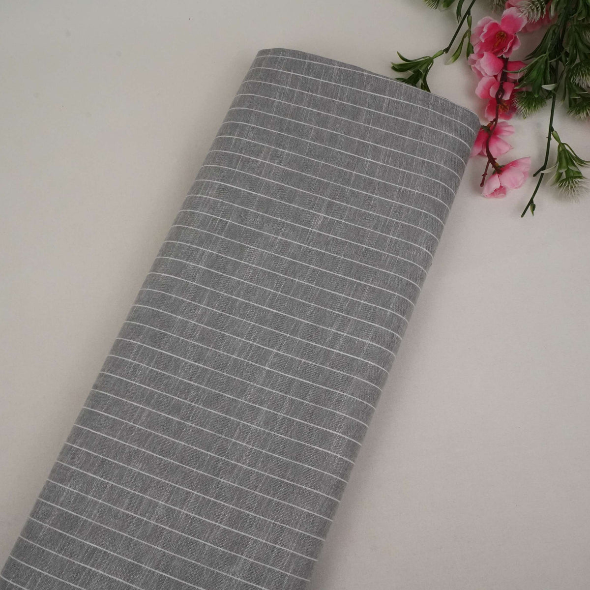 Gray & White Stripes Linen Fabric MF-34565