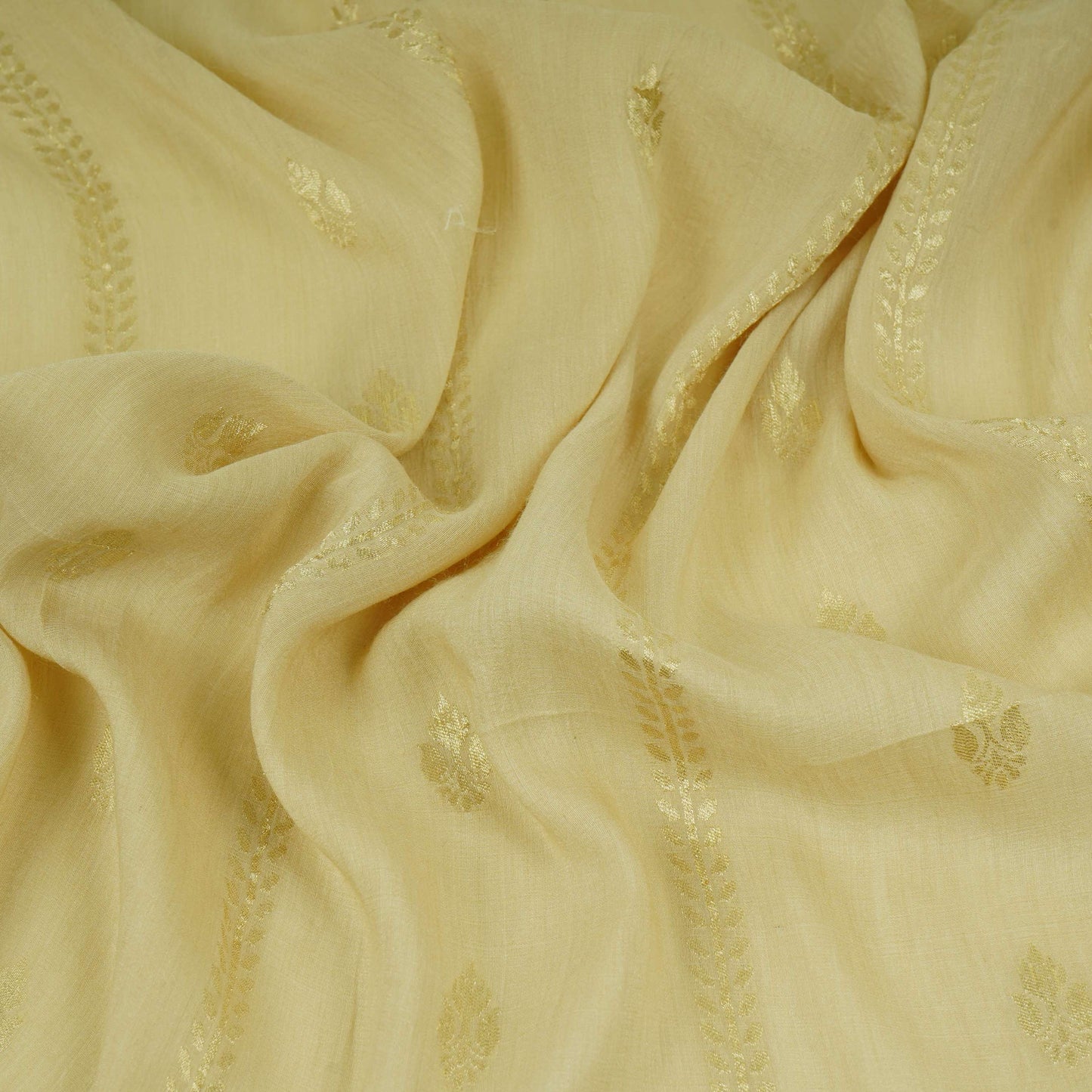 Beige With Multicolor Mughal Embroidery Munga Silk Fabric CW-32581