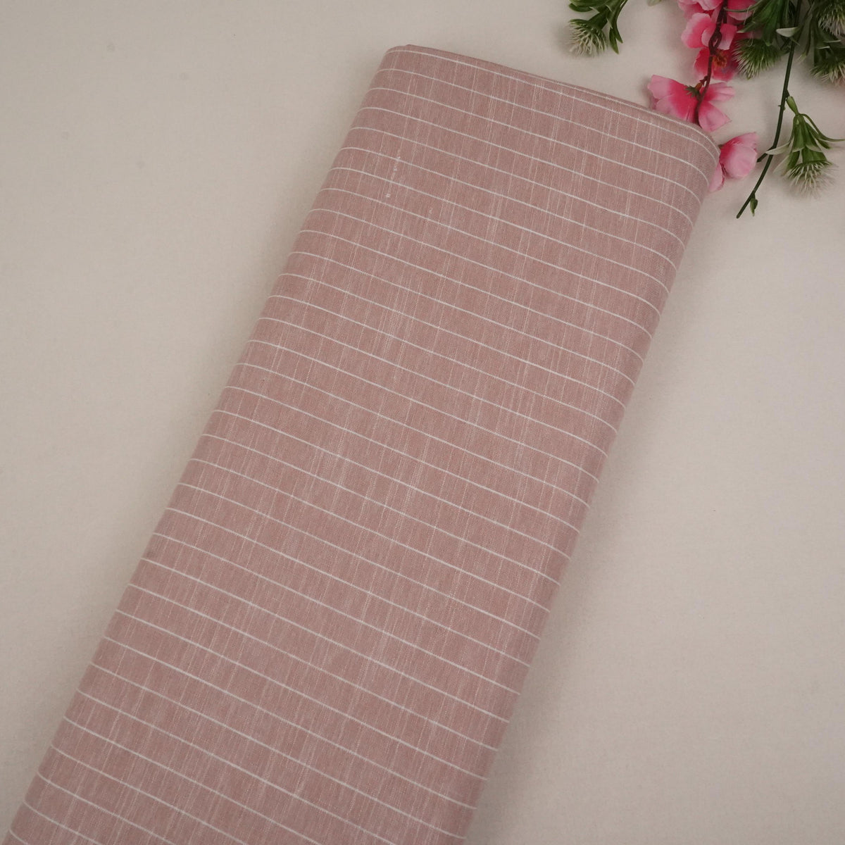 Peach & White Stripes Linen Fabric MF-34564