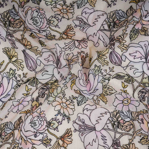 Ivory floral thread embroidery Pure Cotton Chanderi Fabric VI-31007 - TradeUNO