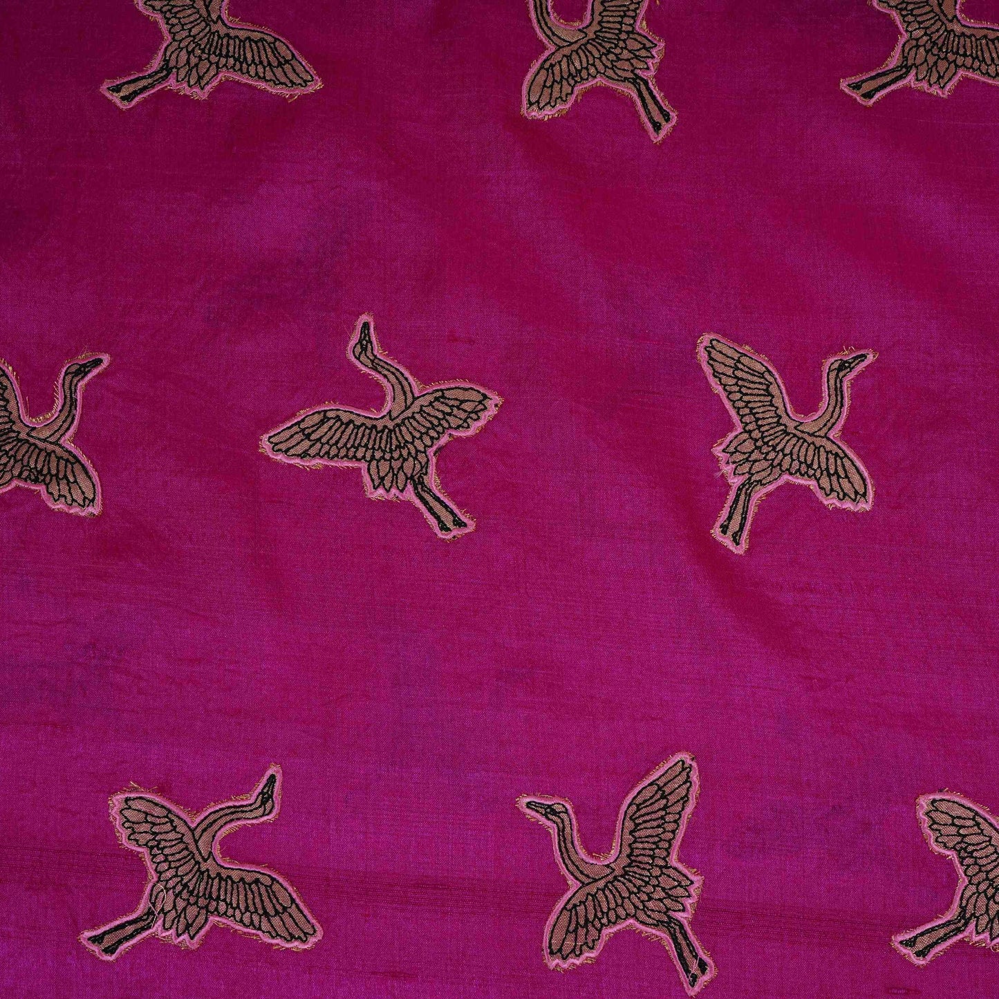 Magenta Parsi Embroidery Pure Tusser Silk Fabric CW-32561