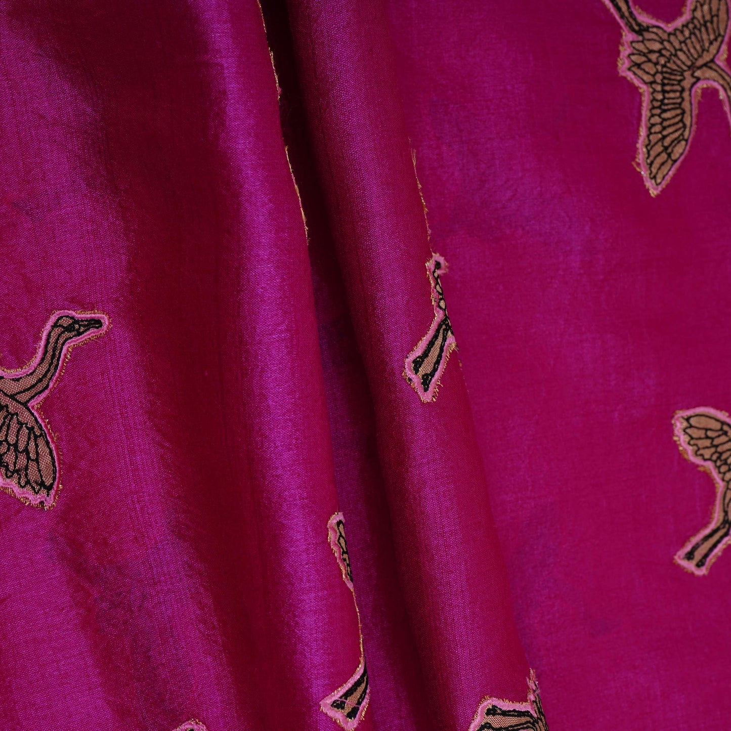Magenta Parsi Embroidery Pure Tusser Silk Fabric CW-32561