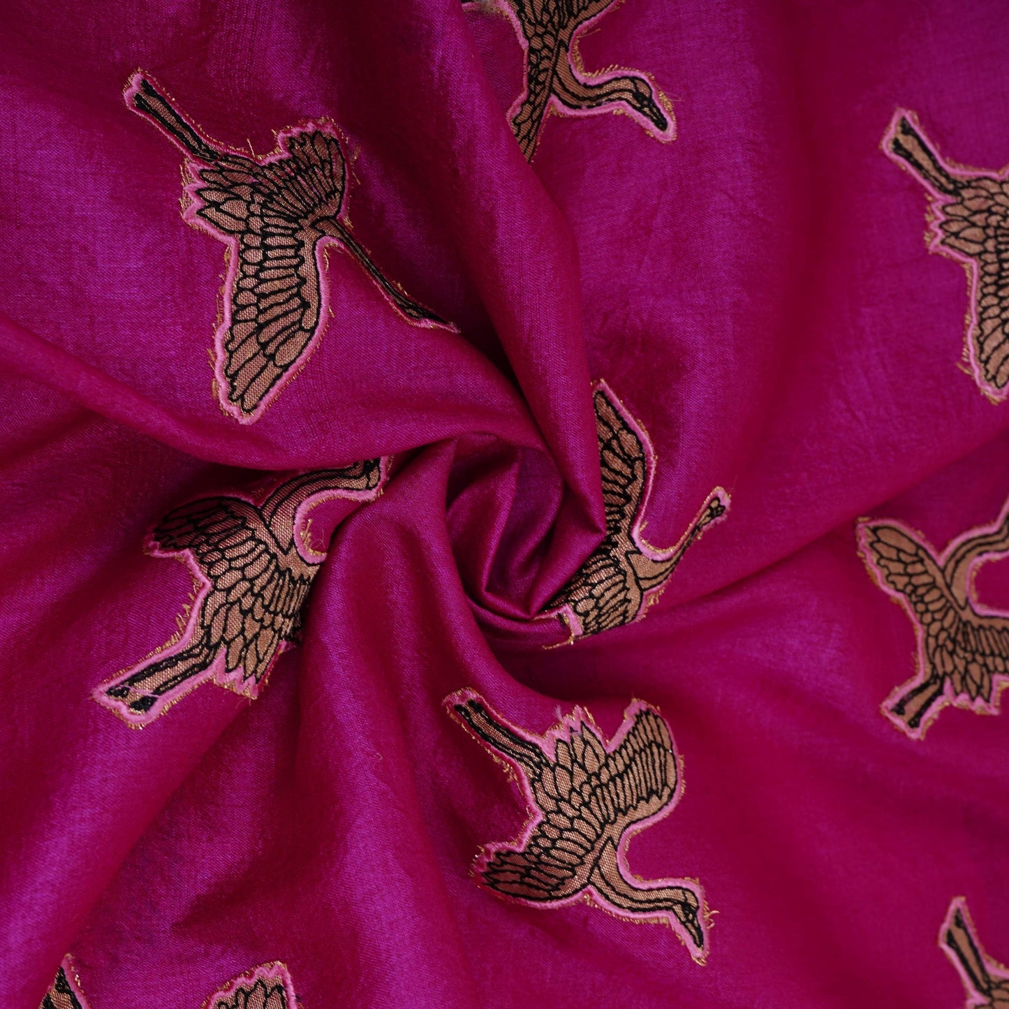 Magenta Parsi Embroidery Pure Tusser Silk Fabric CW-32561
