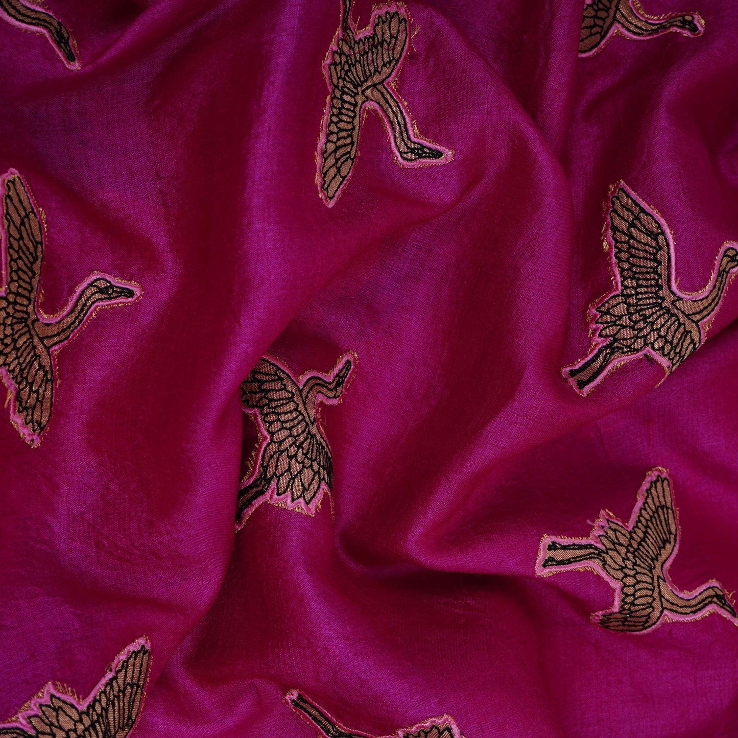 Magenta Parsi Embroidery Pure Tusser Silk Fabric CW-32561