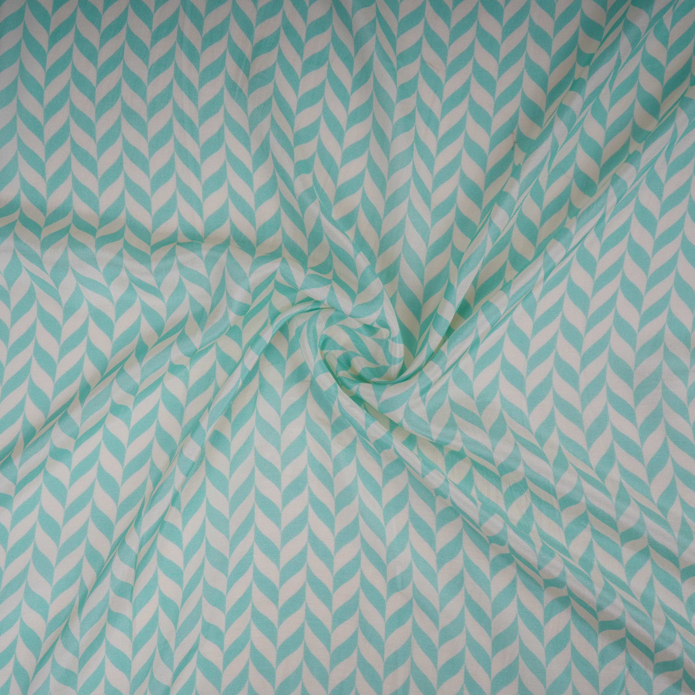 Light Turquoise With Cream Abstract Print Muslin Fabric GTS-30937 - TradeUNO