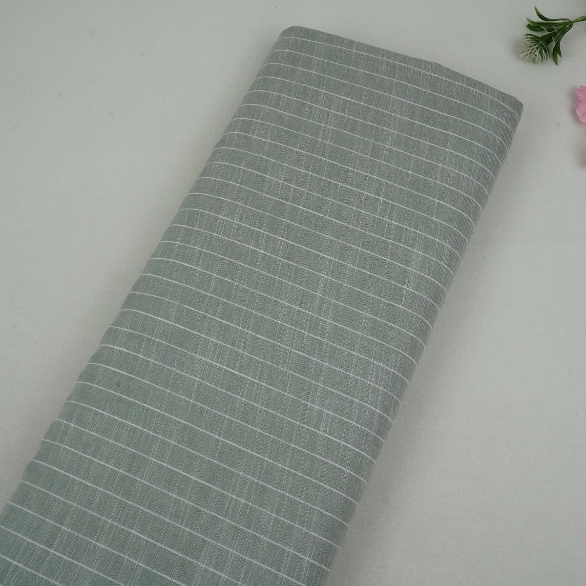 Sea Green & White Stripes Linen Fabric MF-34563