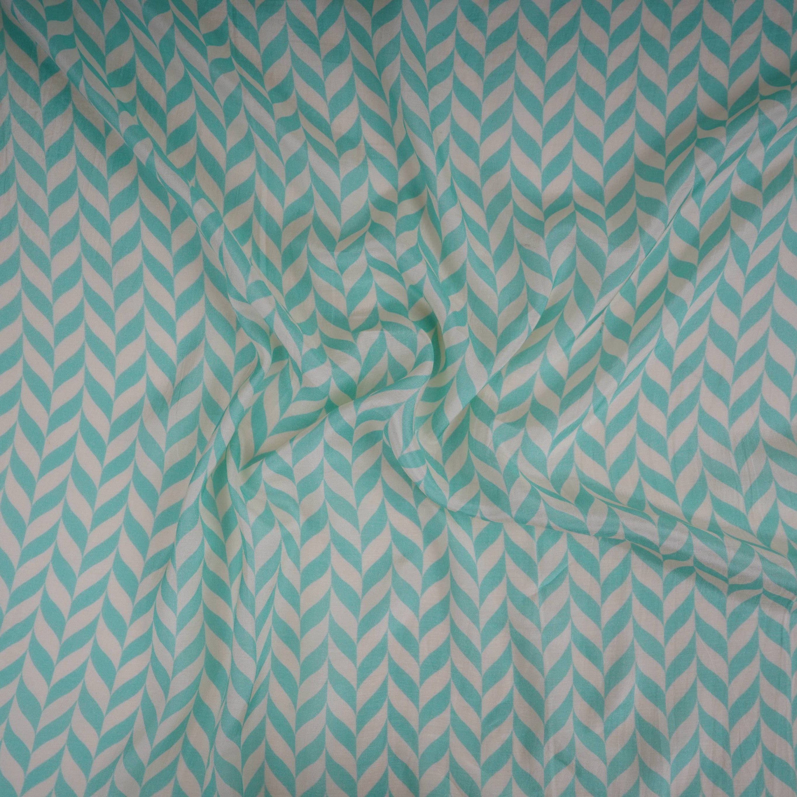Light Turquoise With Cream Abstract Print Muslin Fabric GTS-30937 - TradeUNO
