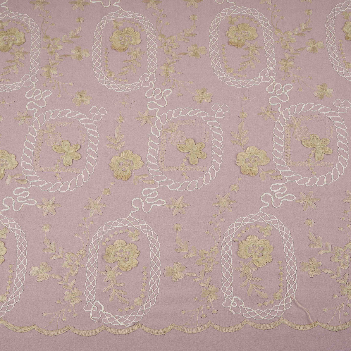 Pink 3D Embroidery Moss Crepe Fabric CF-30482 - TradeUNO