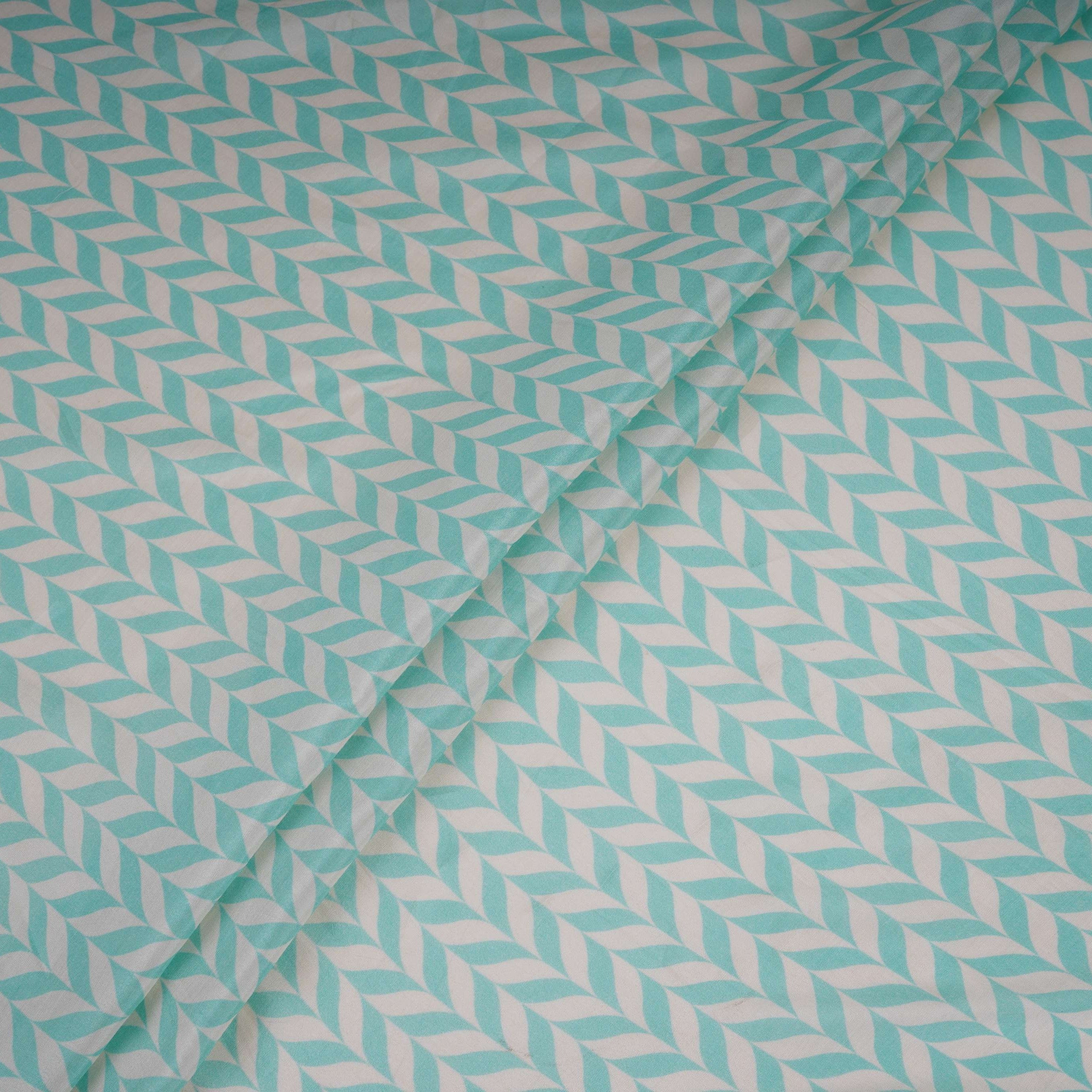 Light Turquoise With Cream Abstract Print Muslin Fabric GTS-30937 - TradeUNO