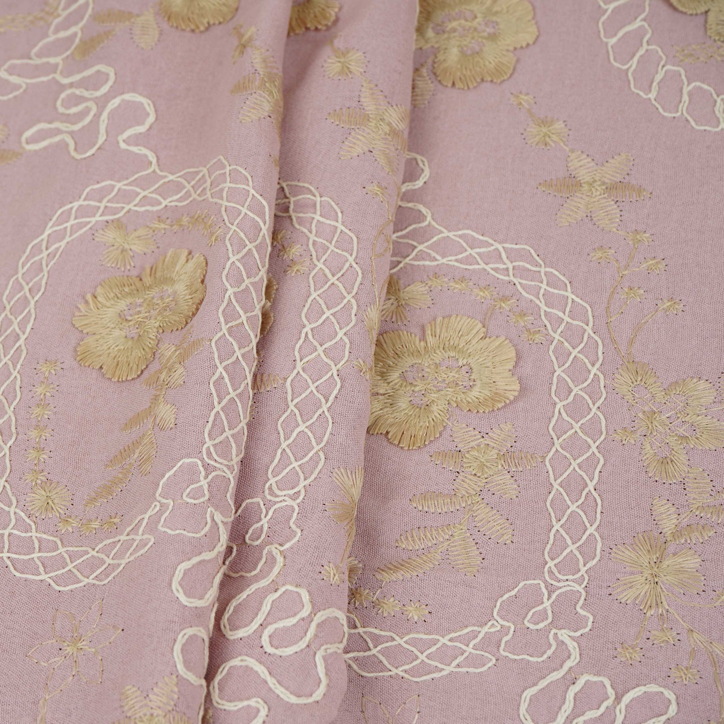 Pink 3D Embroidery Moss Crepe Fabric CF-30482