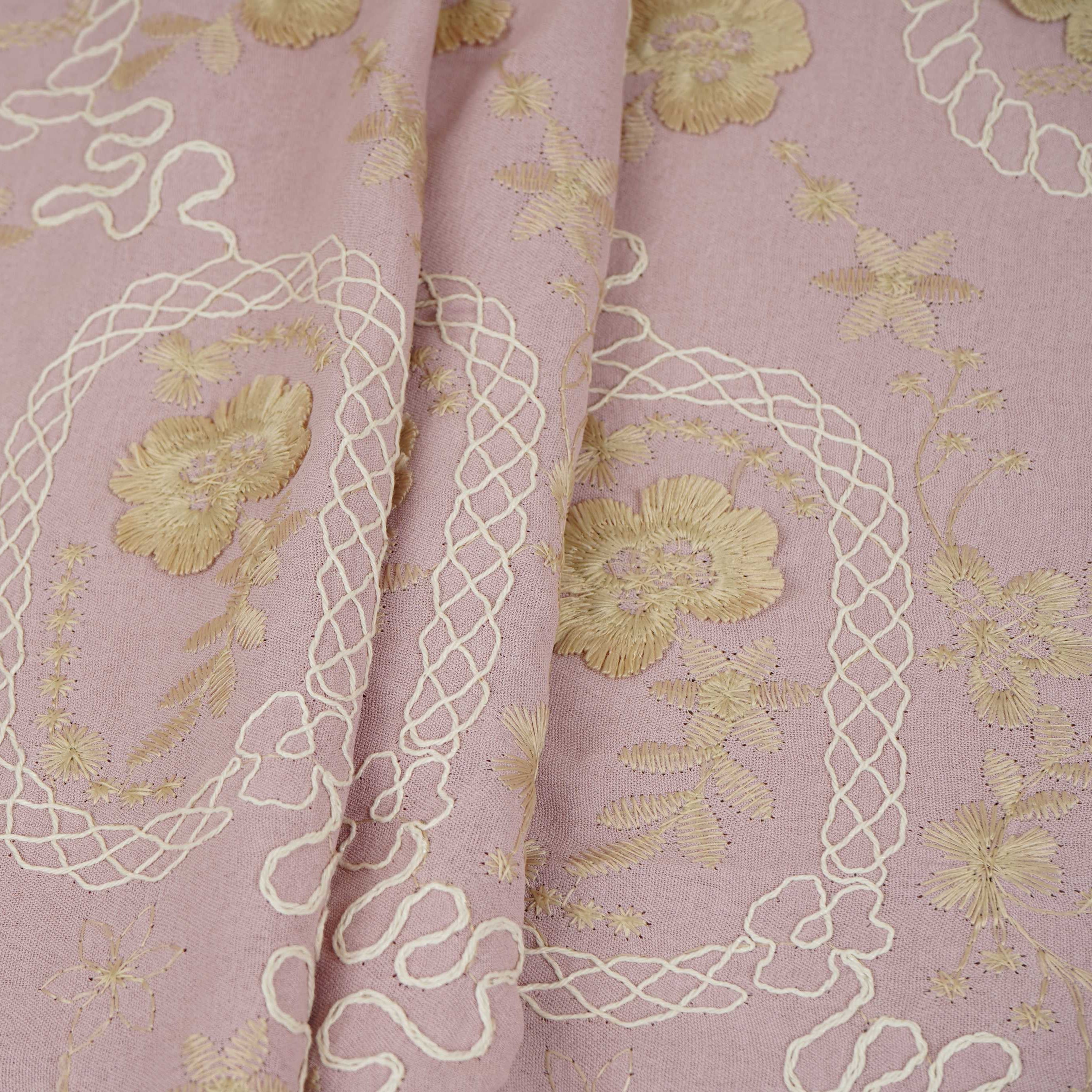 Pink 3D Embroidery Moss Crepe Fabric CF-30482 - TradeUNO