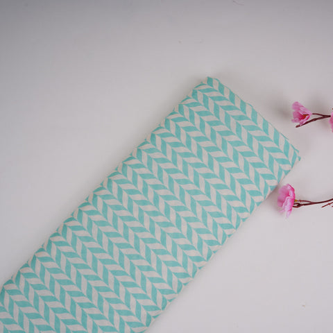 Light Turquoise With Cream Abstract Print Muslin Fabric GTS-30937