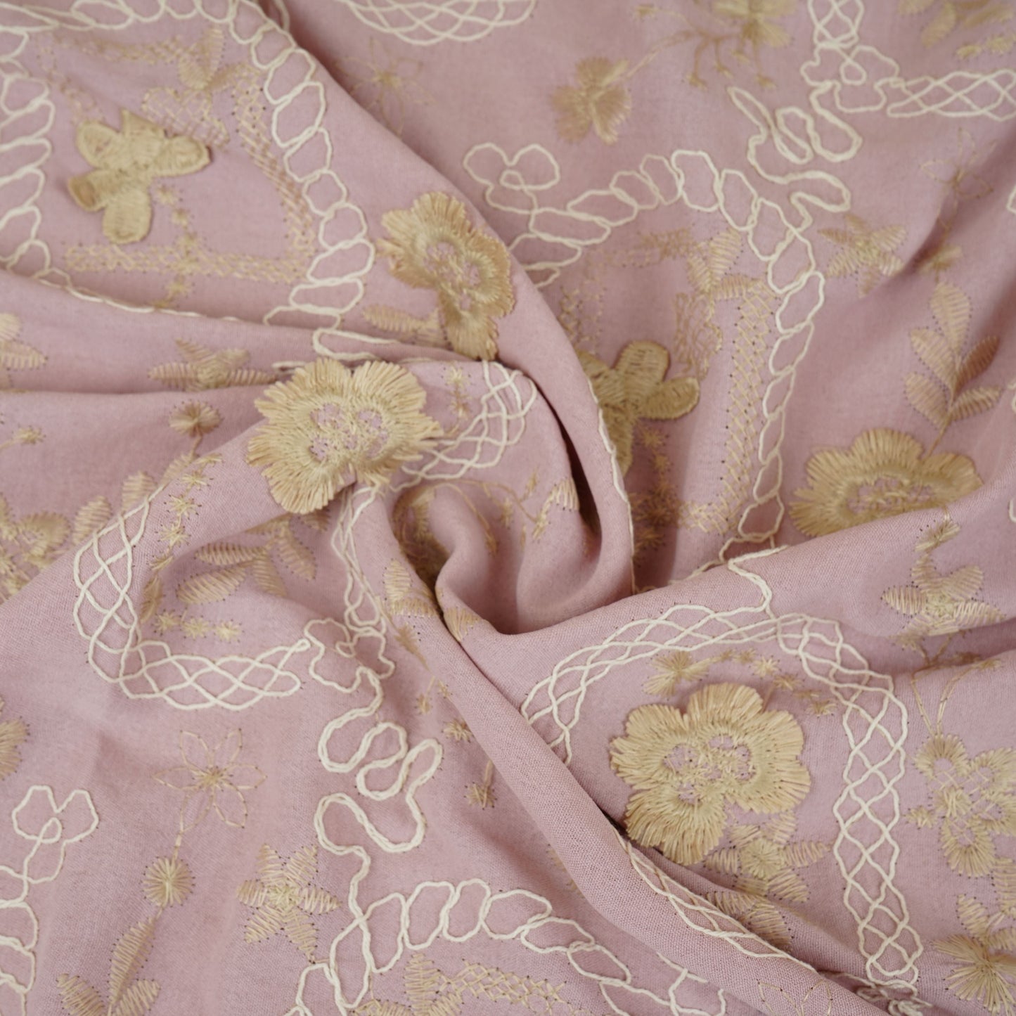 Pink 3D Embroidery Moss Crepe Fabric CF-30482