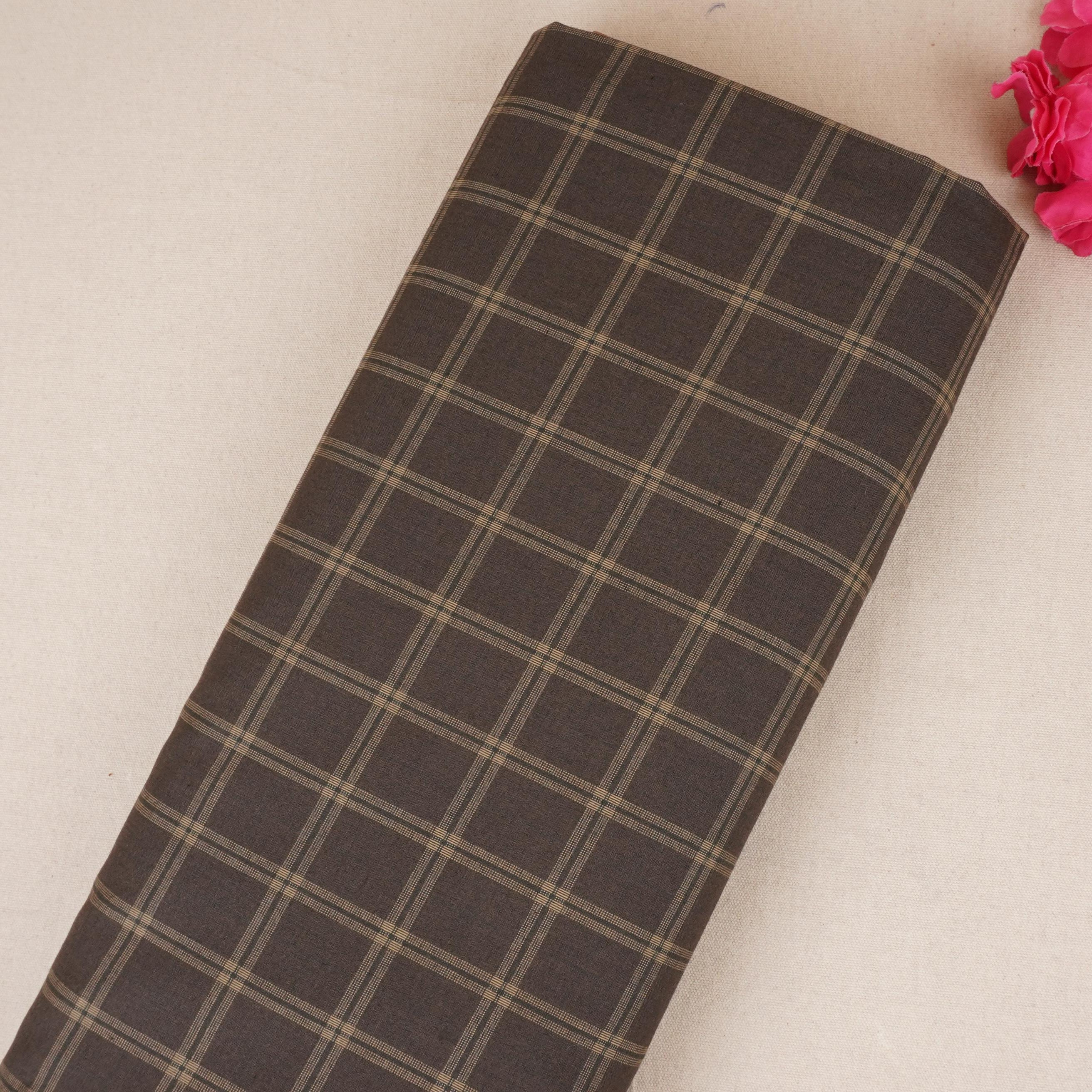 Brown Check Print Suiting Fabric MF-29413 - TradeUNO