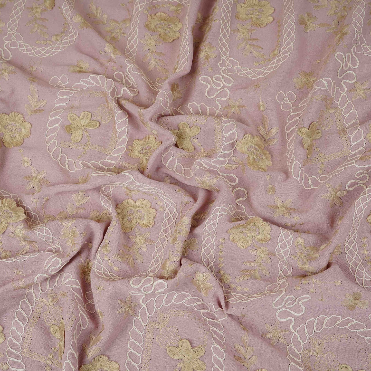 Pink 3D Embroidery Moss Crepe Fabric CF-30482